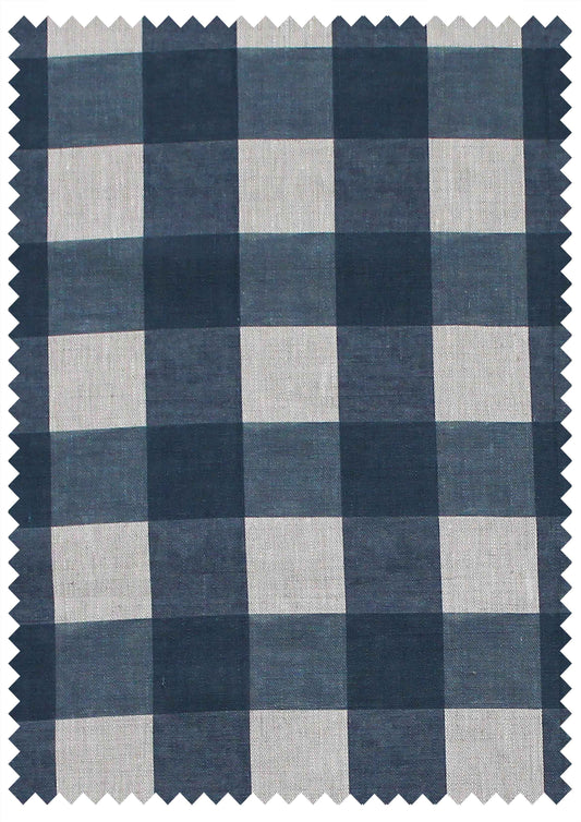 Breton Check Blue - Natural Linen Swatch