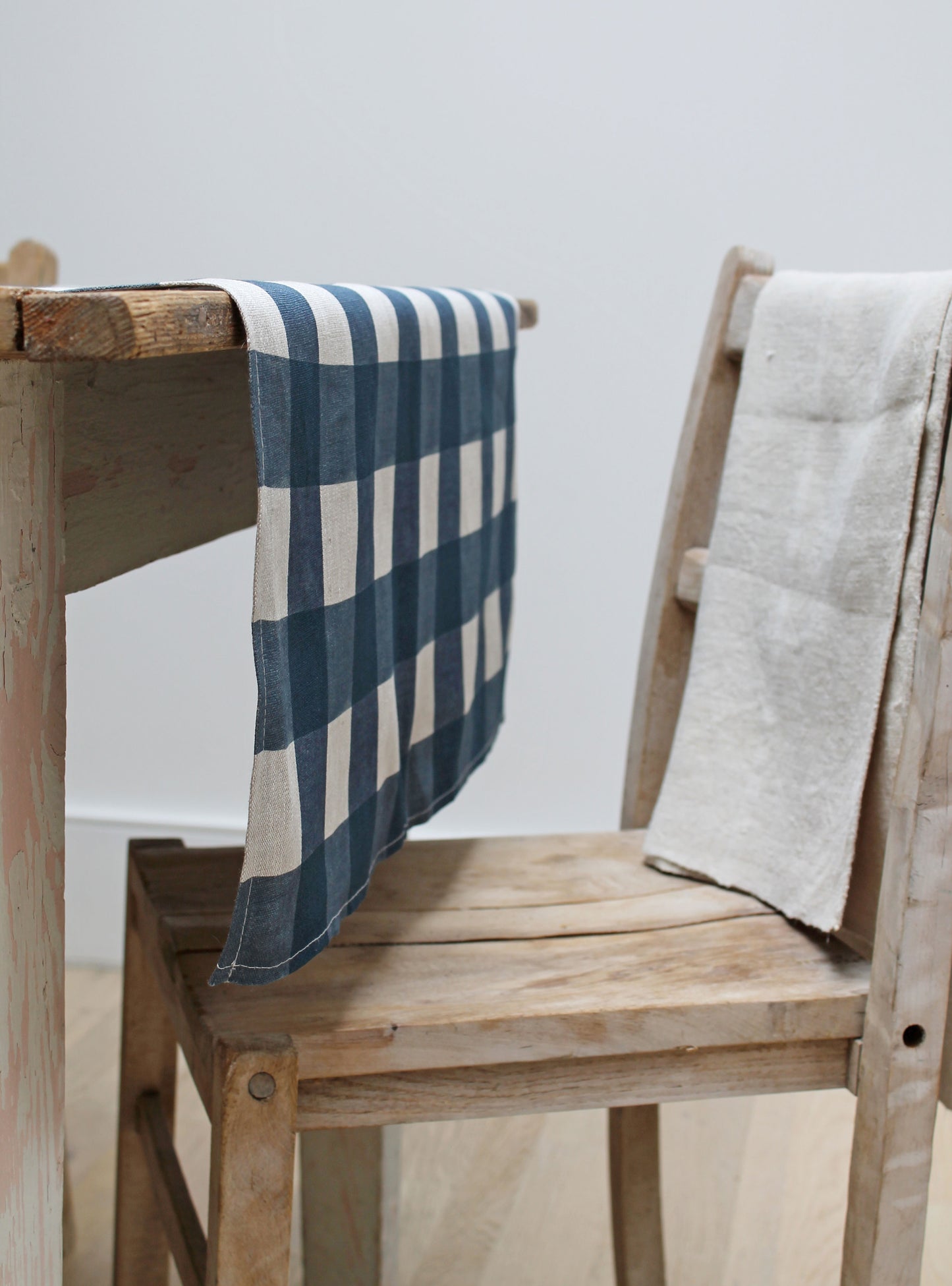 Breton Check Blue - Natural Linen