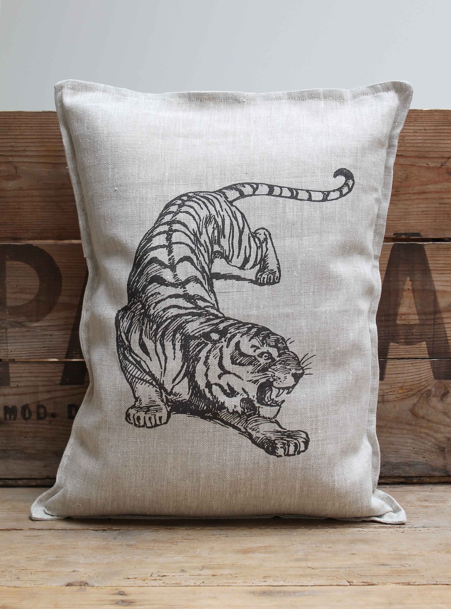 Fierce Tiger Natural Linen Cushion