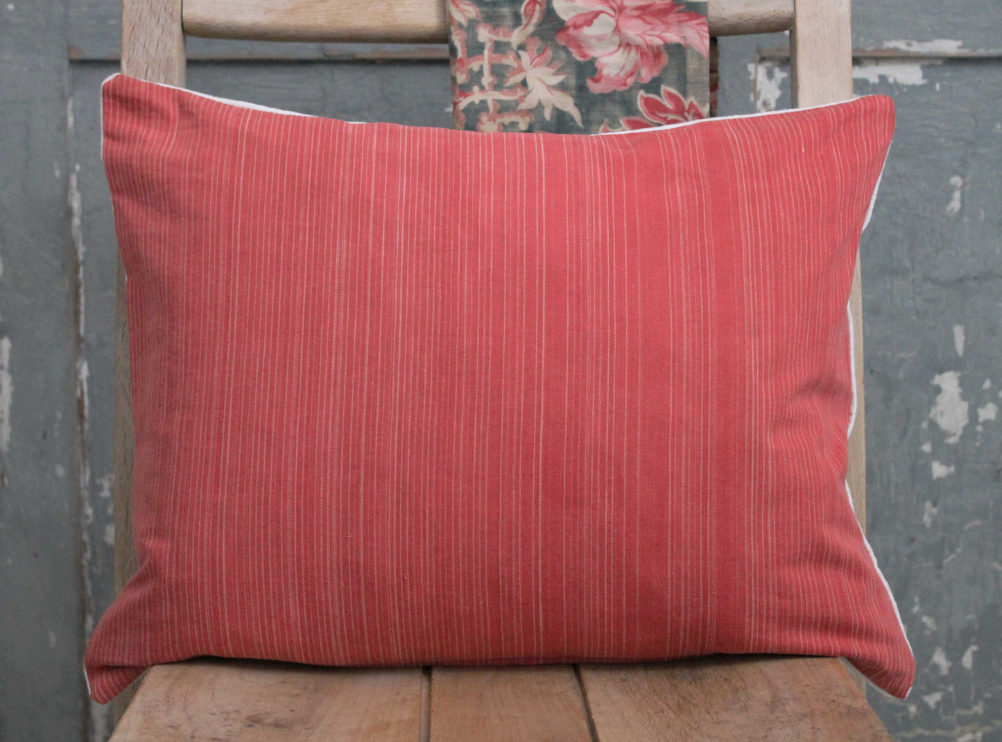 Fine Raspberry Stripe Vintage Linen Scatter Cushion