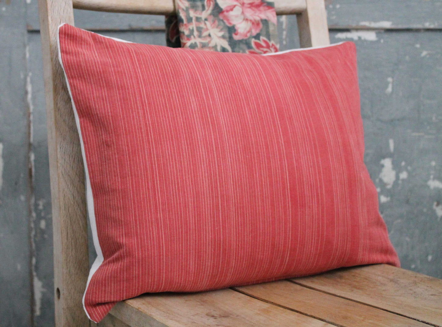 Fine Raspberry Stripe Vintage Linen Scatter Cushion