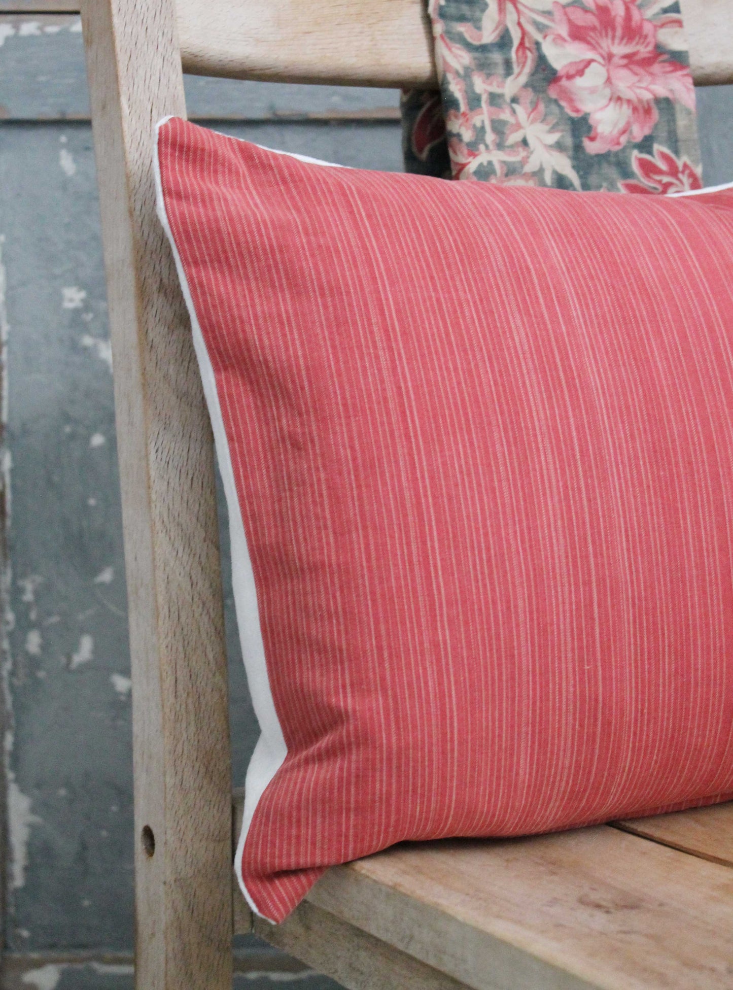 Fine Raspberry Stripe Vintage Linen Scatter Cushion