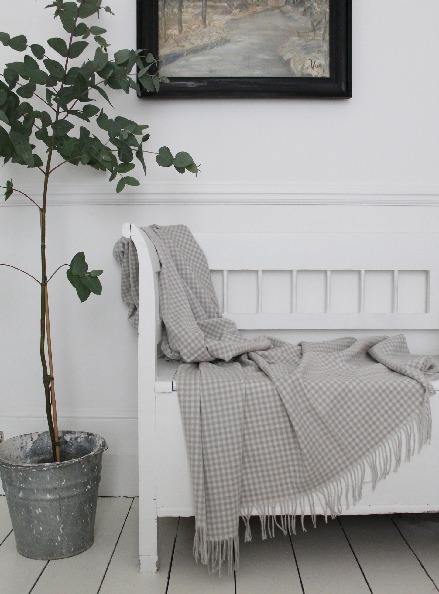 Grey Gingham Lambswool Blanket Image 3