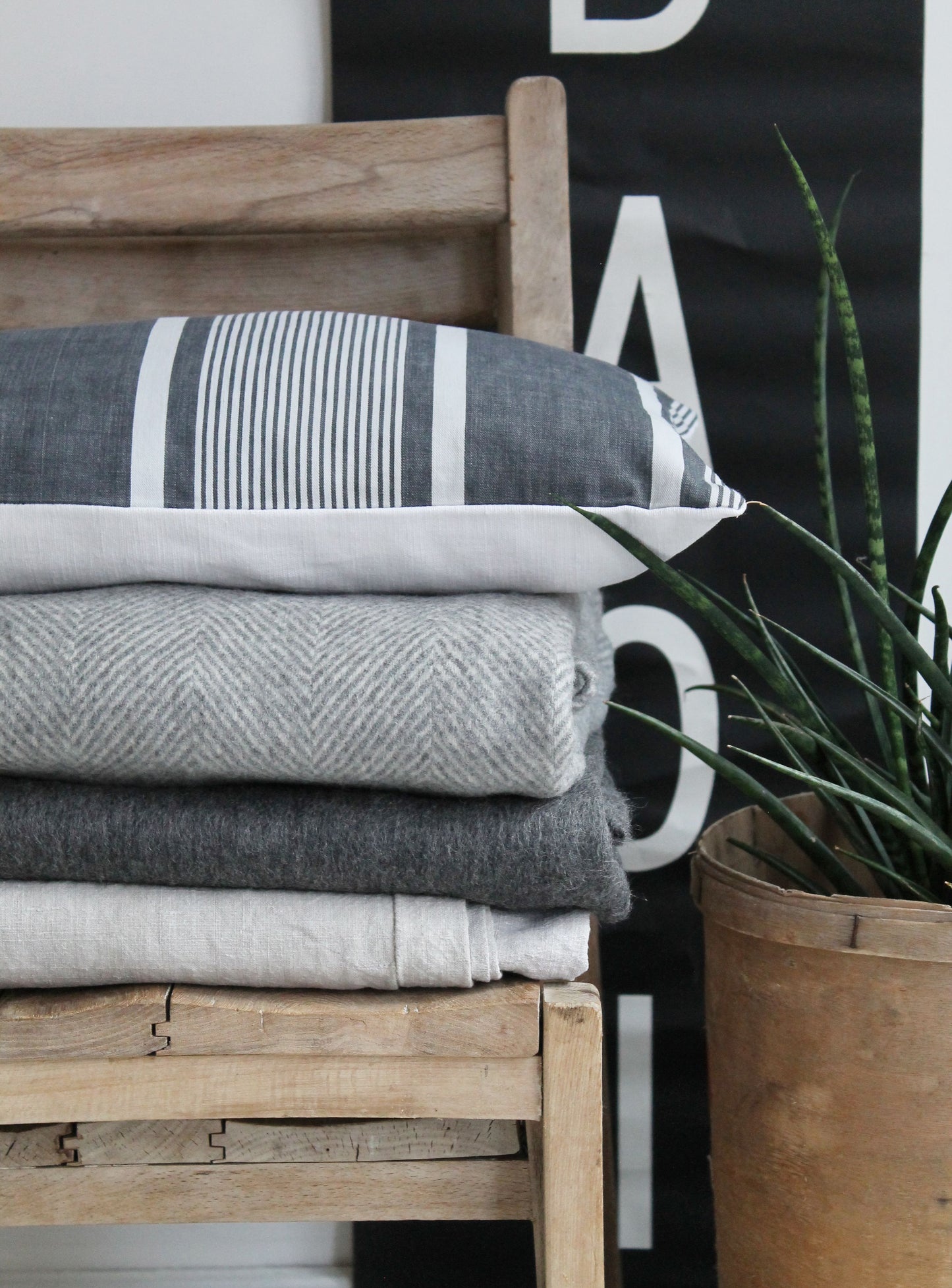 Charcoal Herringbone Recycled Wool Blanket Image 2