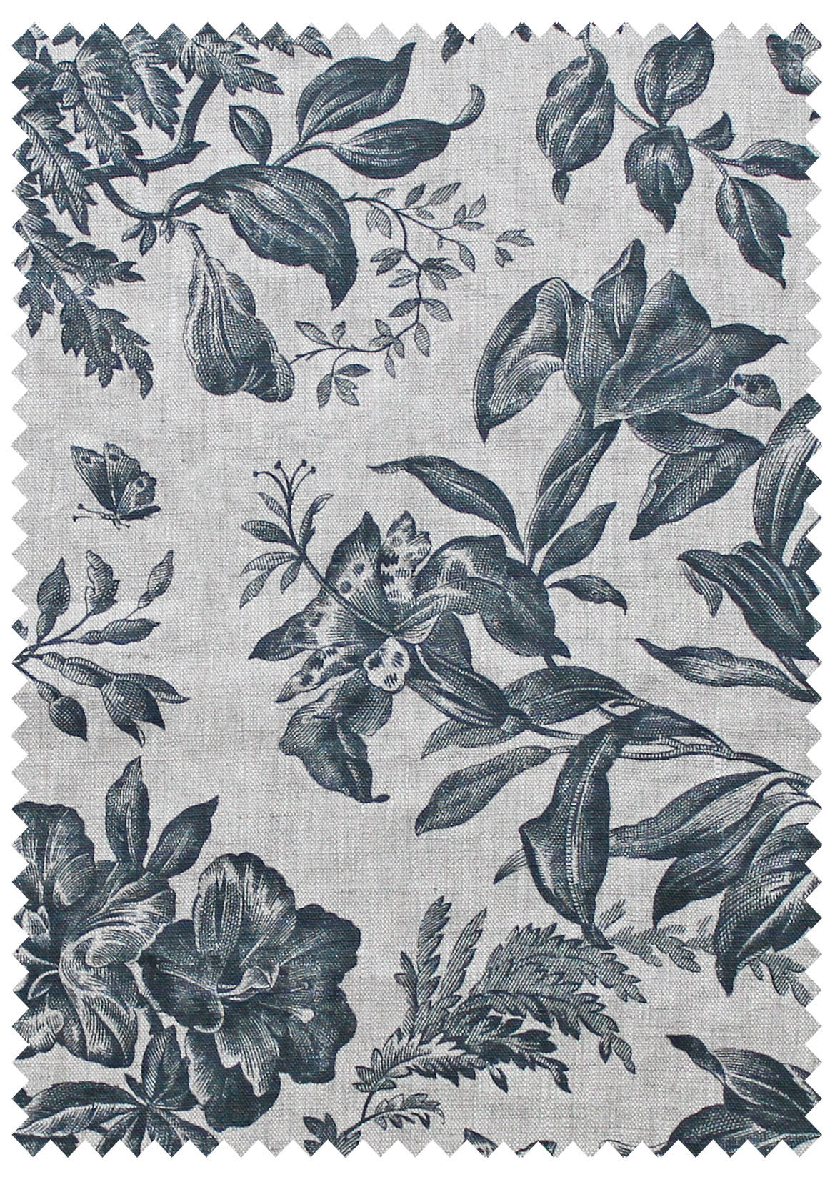 Floraison Prussian Blue - Natural Linen Swatch