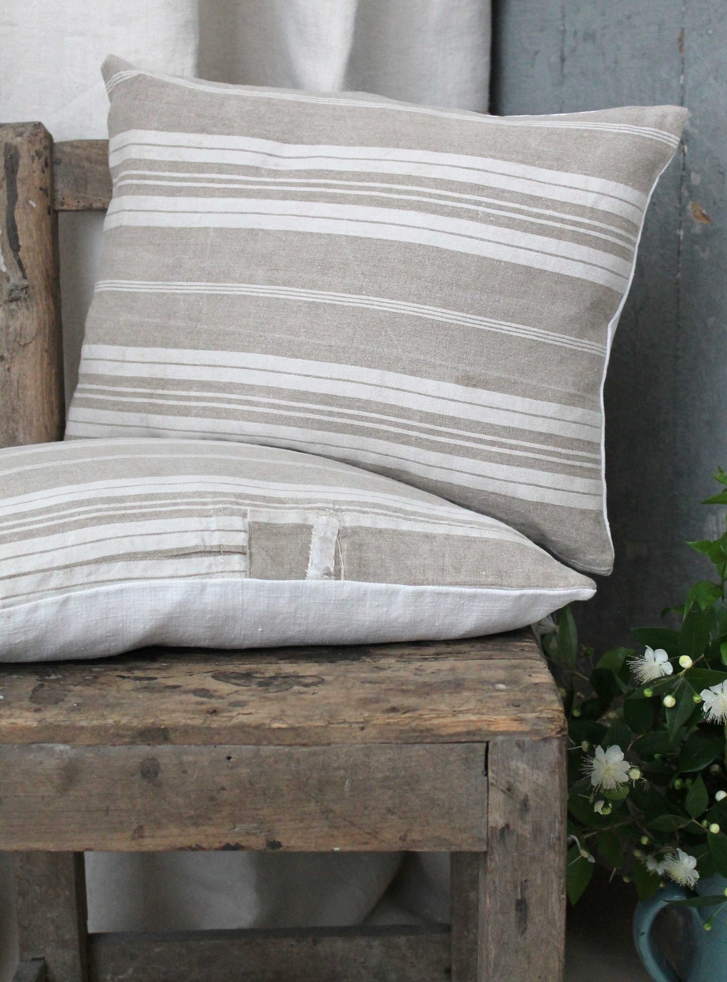 Beige Linen Stripe Cushion