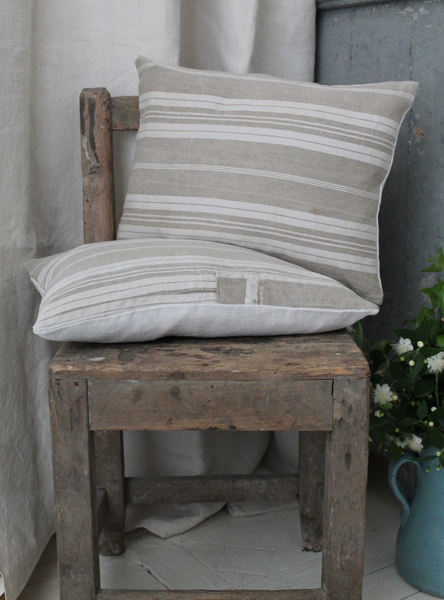 Beige Linen Stripe Cushion