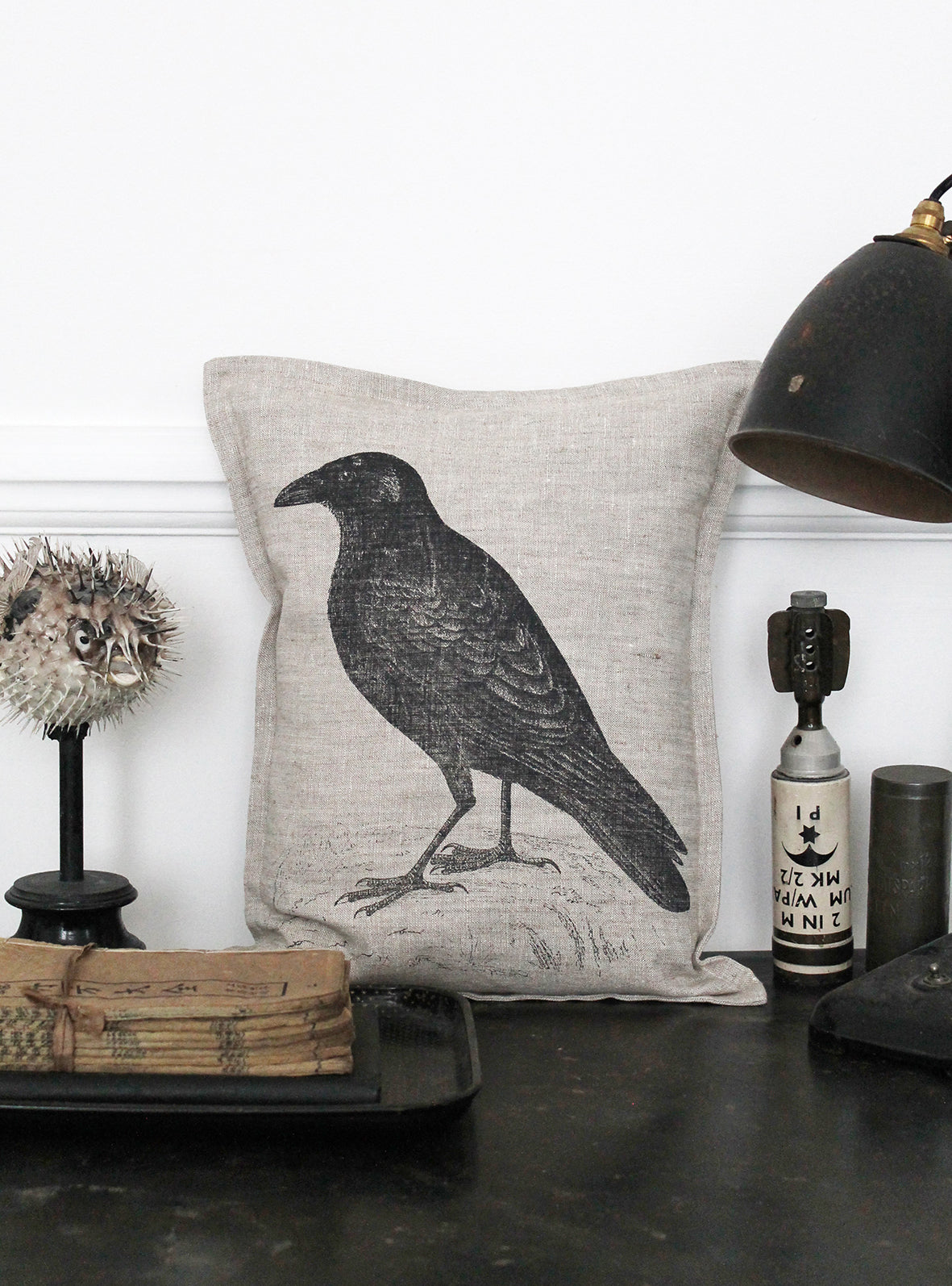 Corvus Corax Natural Linen Cushion