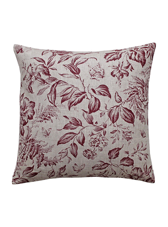 Floraison Plum Square Cushion Linen Cut Out