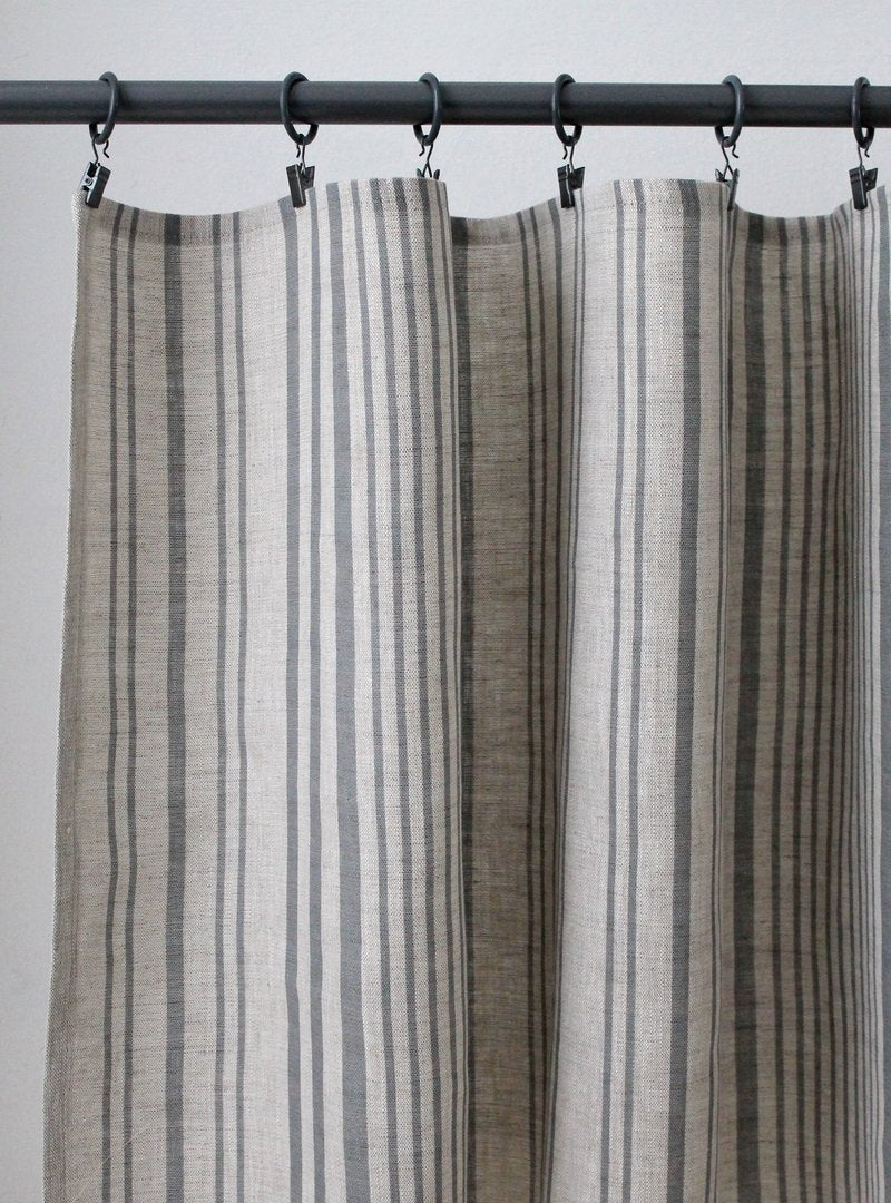 Stanley Stripe Manoir Grey - Natural Linen Swatch