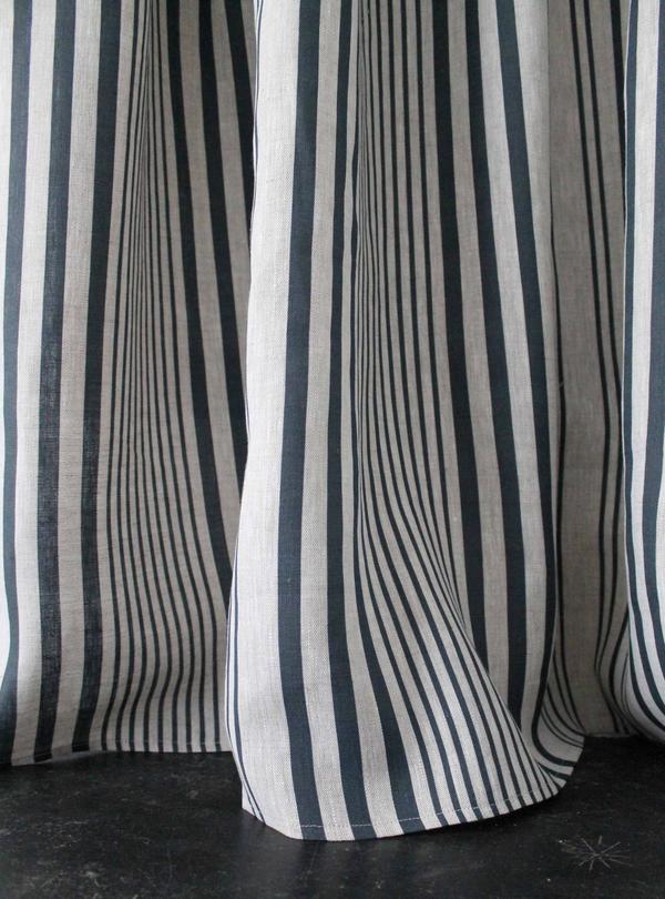 Stanley Stripe Stripe Prussian Blue - Natural Linen Swatch