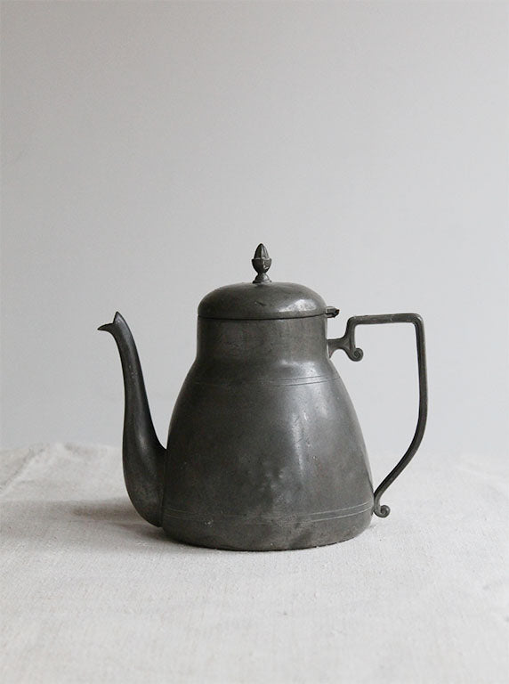 Vintage Pewter Teapot on Table Image 3