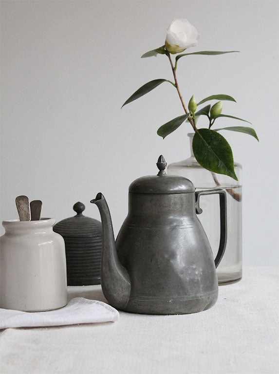 Vintage Pewter Teapot with Tableware