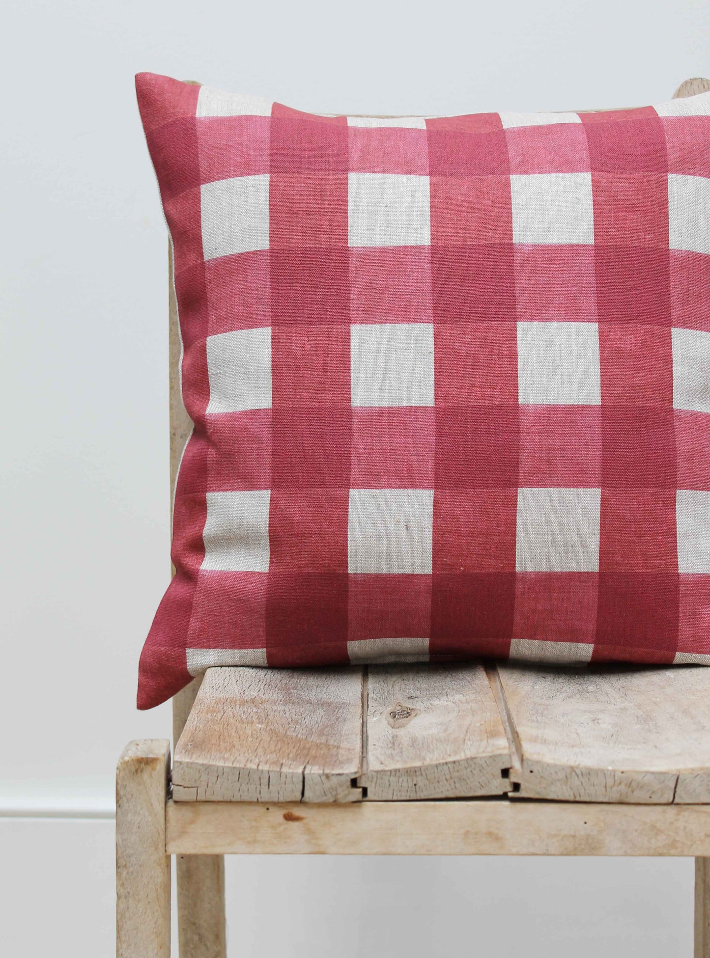 Breton Check Raspberry Square Cushion