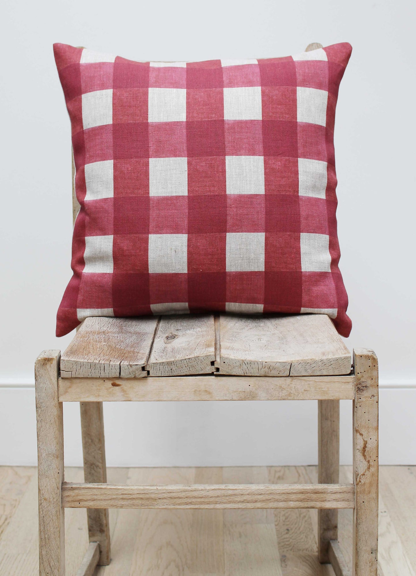 Breton Check Raspberry Square Cushion