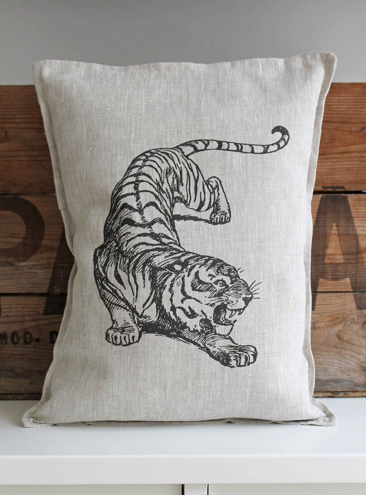 Fierce Tiger Natural Linen Cushion