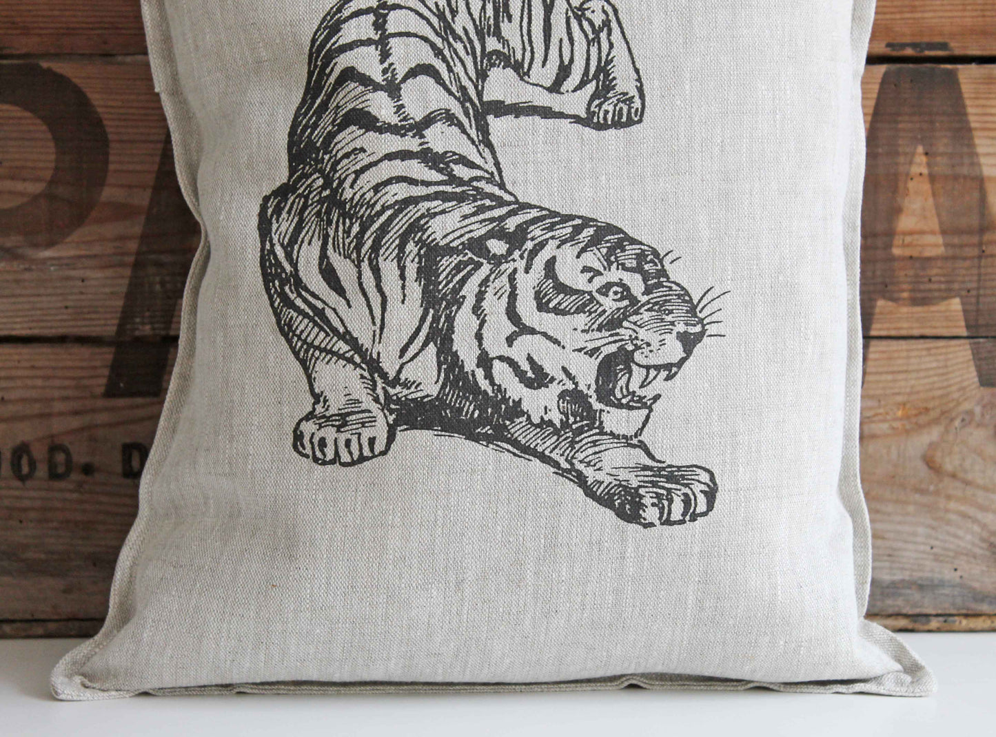 Fierce Tiger Natural Linen Cushion