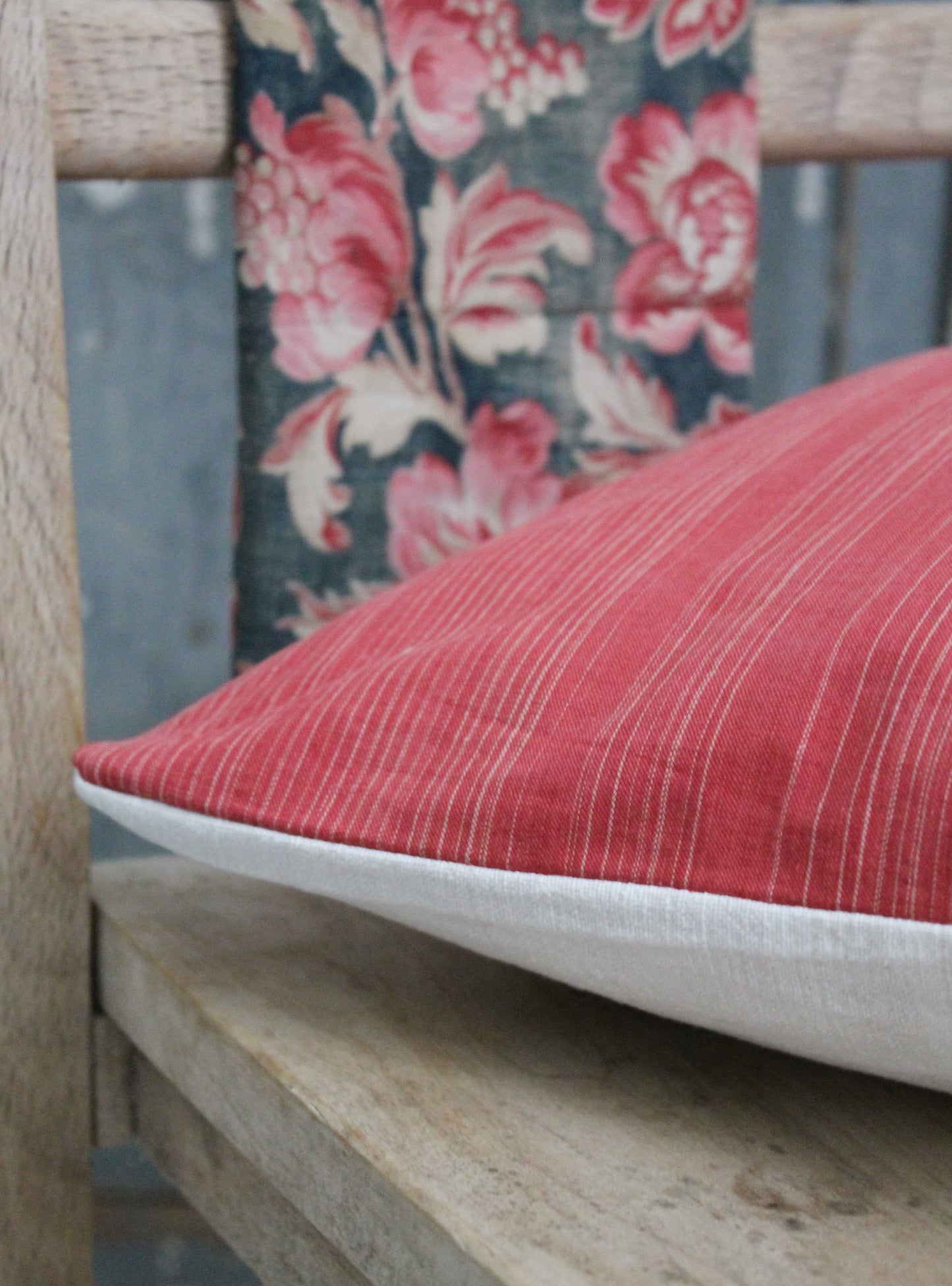 Fine Raspberry Stripe Vintage Linen Scatter Cushion