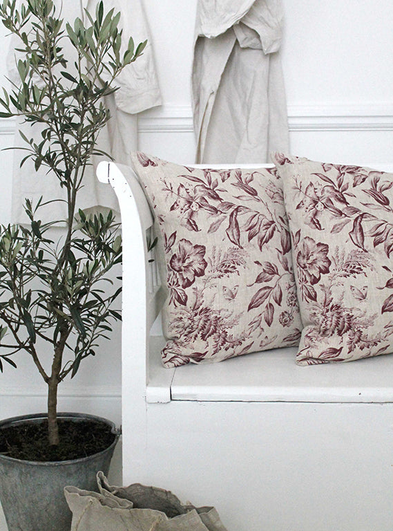 Floraison Plum Square Cushion Linen