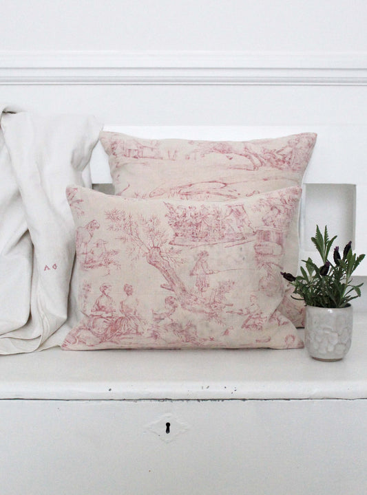 Pink Toile Square Cushion