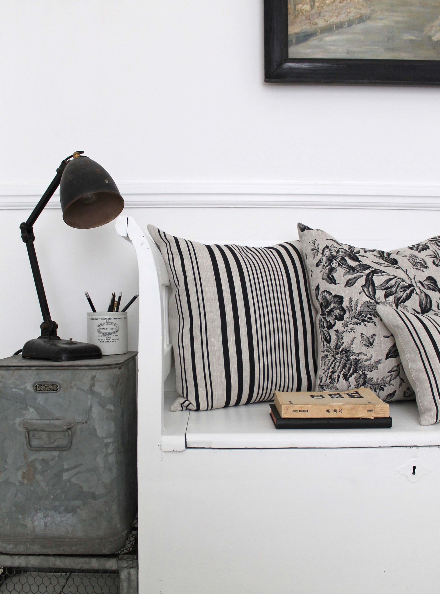 Stanley Stripe Soot Natural Linen Cushions