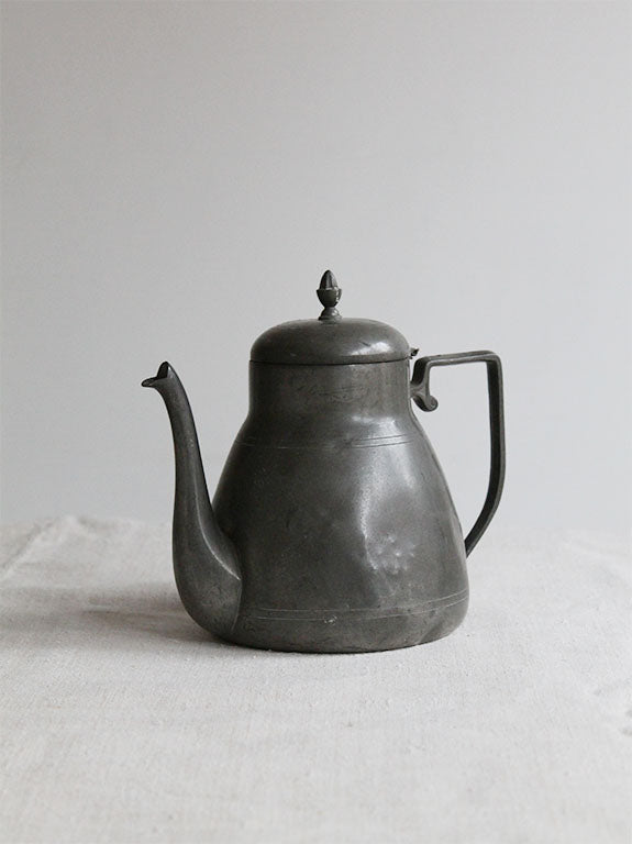 Vintage Pewter Teapot on Table Image 2