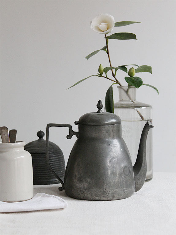 Vintage Pewter Teapot with Tableware Image 2
